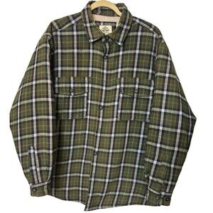 Levis Two Horse Mens L Fleece Plaid Flannel Green Shacket Jacket Cotton LS